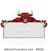 Vector Illustration of a Vicious Mad Brown Bull Mascot with Claws, Holding a Blank Sign by AtStockIllustration