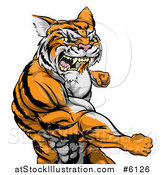 Vector Illustration of a Vicious Mad Muscular Tiger Man Punching by AtStockIllustration