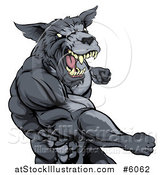 Vector Illustration of a Vicious Muscular Wolf Man Punching by AtStockIllustration