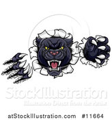 Vector Illustration of a Vicious Roaring Black Panther Mascot Shredding Through a Wall by AtStockIllustration