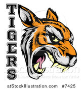 Vector Illustration of a Vicious Snarling Tiger Mascot Face and Text by AtStockIllustration