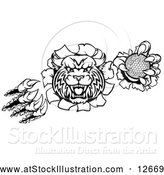 Vector Illustration of a Vicious Wildcat Mascot Shredding Through a Wall with a Golf Ball by AtStockIllustration