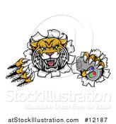 Vector Illustration of a Vicious Wildcat Mascot Shredding Through a Wall with a Video Game Controller by AtStockIllustration