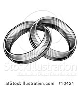 Vector Illustration of a Vintage Black and White Engraved or Woodcut Two Entwined Wedding Rings by AtStockIllustration