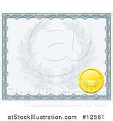 Vector Illustration of a Vintage Certificate Design with a Gold Badge and Laurel Wreath Faded in the Center by AtStockIllustration