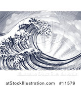 Vector Illustration of a Vintage Styled Japanese Great Wave and Sun Rays by AtStockIllustration