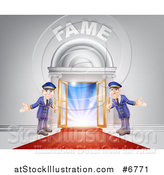 Vector Illustration of a VIP Venue Entrance with Welcoming Friendly Doormen, Red Carpet and Fame Text by AtStockIllustration