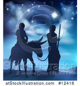 Vector Illustration of a Virgin Mary on a Donkey and Joseph Silhouetted Under the Star of David by AtStockIllustration