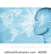 Vector Illustration of a Virtual Face and Atlas Map with Connections by AtStockIllustration