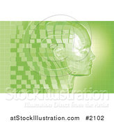 Vector Illustration of a Virtual Face in Profile with Green Pixels by AtStockIllustration