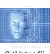 Vector Illustration of a Virtual Face over a Blue Technology Screen by AtStockIllustration