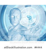 Vector Illustration of a Virtual Man Touching a Screen by AtStockIllustration