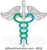 Vector Illustration of a Wand of Hermes or Cadeceus with Two Snakes Forming a Double Helix by AtStockIllustration