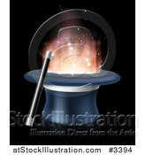 Vector Illustration of a Wand Resting Against a Magic Top Hat with Light by AtStockIllustration