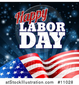 Vector Illustration of a Waving American Flag with Flares and Happy Labor Day Text by AtStockIllustration