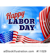 Vector Illustration of a Waving American Flag with Flares and Happy Labor Day Text by AtStockIllustration