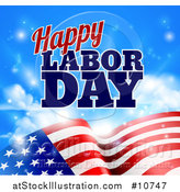 Vector Illustration of a Waving American Flag with Flares Under Happy Labor Day Text by AtStockIllustration