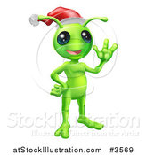 Vector Illustration of a Waving Christmas Alien Wearing a Santa Hat by AtStockIllustration