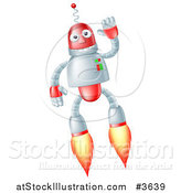 Vector Illustration of a Waving Flying Robot with Boosters by AtStockIllustration