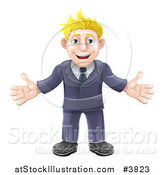 Vector Illustration of a Welcoming Blond Businessman in a Blue Suit by AtStockIllustration