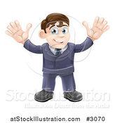 Vector Illustration of a Welcoming Businessman Waving with Both Hands by AtStockIllustration