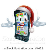 Vector Illustration of a Welcoming Christmas Smart Phone Mascot Wearing a Santa Hat by AtStockIllustration