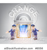 Vector Illustration of a Welcoming Door Men at an Entry Under Change Text by AtStockIllustration