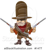 Vector Illustration of a Western Cowboy Bandit Wearing Bullets and Holding Two Pistils by AtStockIllustration