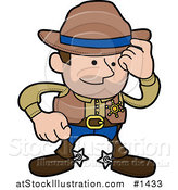 Vector Illustration of a Western Cowboy Sheriff Man in Chaps and Spurs, Tipping His Hat by AtStockIllustration