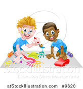Vector Illustration of a White and Black Boys Painting and Playing with a Toy Car by AtStockIllustration