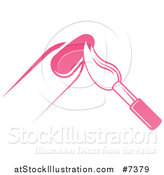 Vector Illustration of a White and Pink Nail Polish Brush and Finger by AtStockIllustration