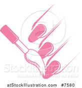 Vector Illustration of a White and Pink Nail Polish Brush and Fingers by AtStockIllustration