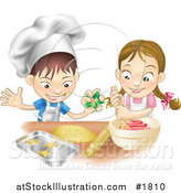 Vector Illustration of a White Boy and Girl Making Cookies Together by AtStockIllustration