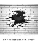 Vector Illustration of a White Brick Wall Breaking Apart, with a Hole in the Center, over Black by AtStockIllustration