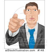 Vector Illustration of a White Businessman Pointing Outwards, Looking for Employees by AtStockIllustration