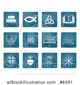 Vector Illustration of a White Christian Icons on Blue Square Tiles by AtStockIllustration