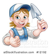 Vector Illustration of a White Female Mason Worker Holding a Trowel and Giving a Thumb up by AtStockIllustration