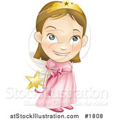 Vector Illustration of a White Girl in a Pink Fairy Princess Costume, Holding Her Wand Behind Her Back by AtStockIllustration