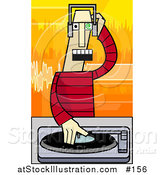 Vector Illustration of a White Male DJ Mixing Records on a Turntable by AtStockIllustration