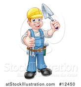 Vector Illustration of a White Male Mason Worker Holding a Trowel and Giving a Thumb up by AtStockIllustration