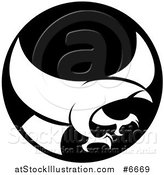Vector Illustration of a White Silhouetted Eagle or Hawk Reading to Grab Prey in a Black Circle by AtStockIllustration