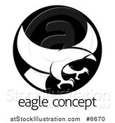 Vector Illustration of a White Silhouetted Eagle or Hawk Reading to Grab Prey in a Black Circle over Sample Text by AtStockIllustration