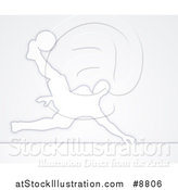 Vector Illustration of a White Silhouetted Male Soccer Player Diving to Kick a Ball, over Gray by AtStockIllustration