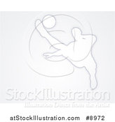 Vector Illustration of a White Silhouetted Male Soccer Player Diving to Kick a Ball, over Gray by AtStockIllustration