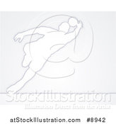 Vector Illustration of a White Silhouetted Male Soccer Player Goal Keeper in Action, over Gray by AtStockIllustration