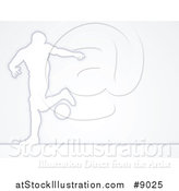 Vector Illustration of a White Silhouetted Male Soccer Player in Action, Controlling the Ball, over Gray by AtStockIllustration