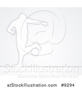 Vector Illustration of a White Silhouetted Male Soccer Player in Action, Controlling the Ball, over Gray by AtStockIllustration