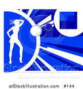 Vector Illustration of a White Silhouetted Woman Dancing on a Blue Background by AtStockIllustration