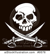 Vector Illustration of a White Skull Above Crossed Swords over a Black Background by AtStockIllustration