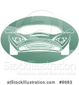Vector Illustration of a White Sports Car in a Shiny Green Oval by AtStockIllustration